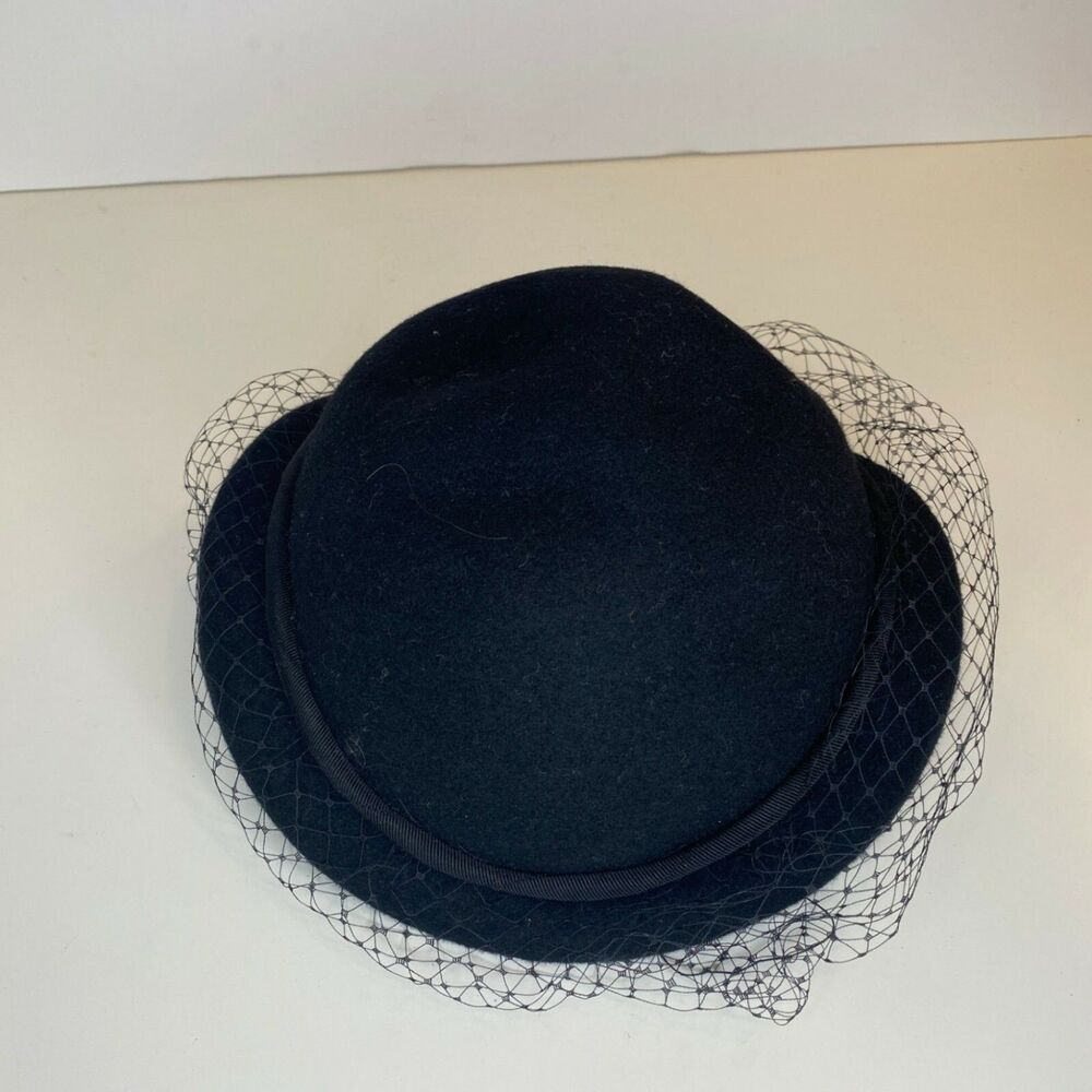 Vintage Lancaster Womens 1960s Black Wool Cocktail Hat Net Veil WPL 4564 USA - Picture 9 of 10